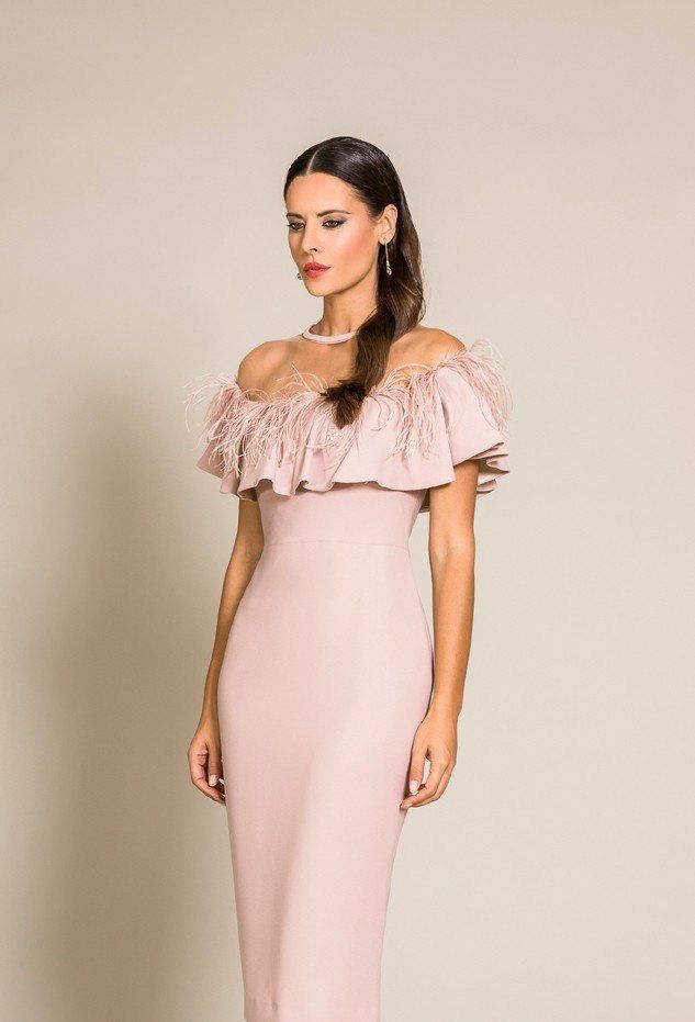 Vestido largo escote plumas ANMARGO