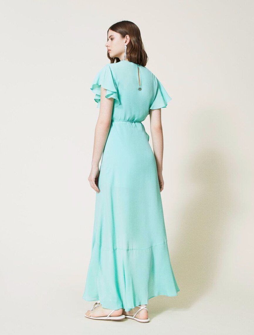 Vestido largo de mezcla de seda con volantes TWINSET