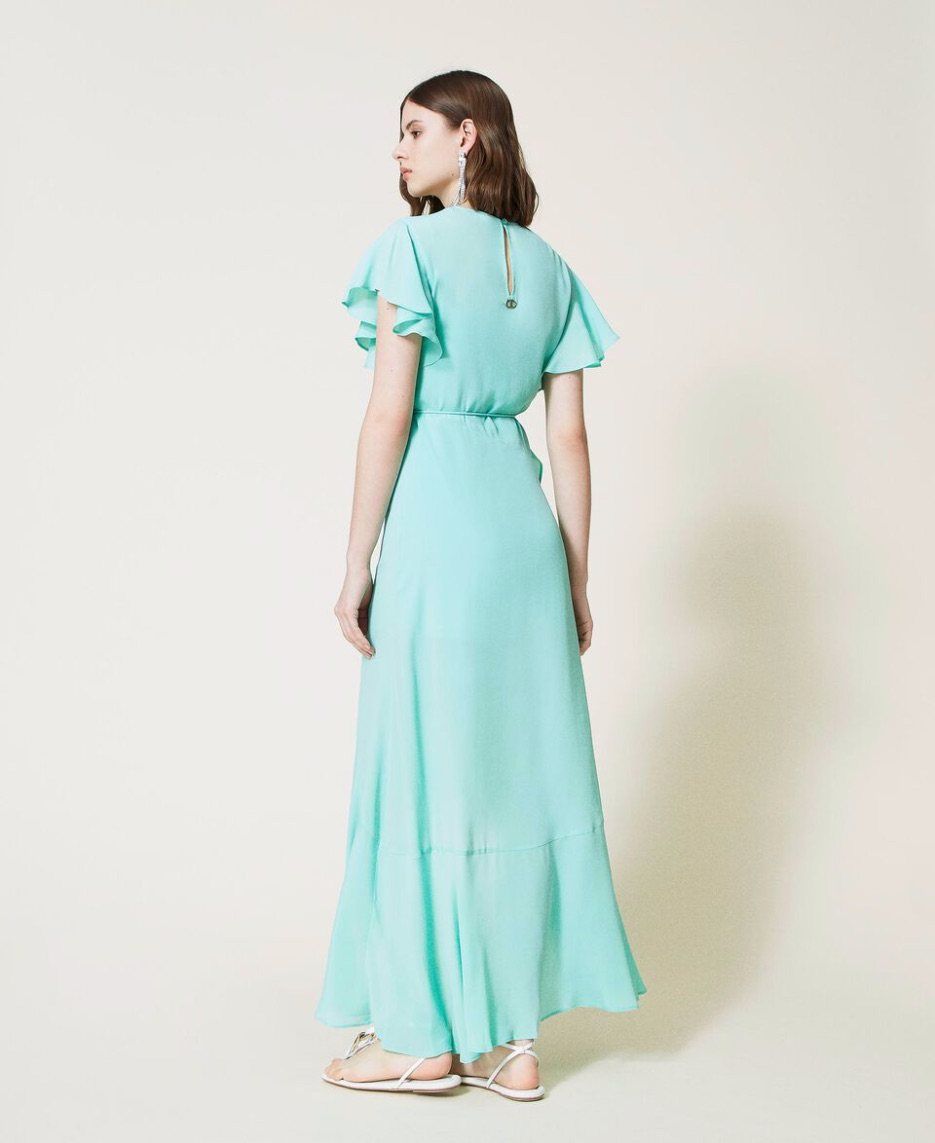 Vestido largo de mezcla de seda con volantes TWINSET