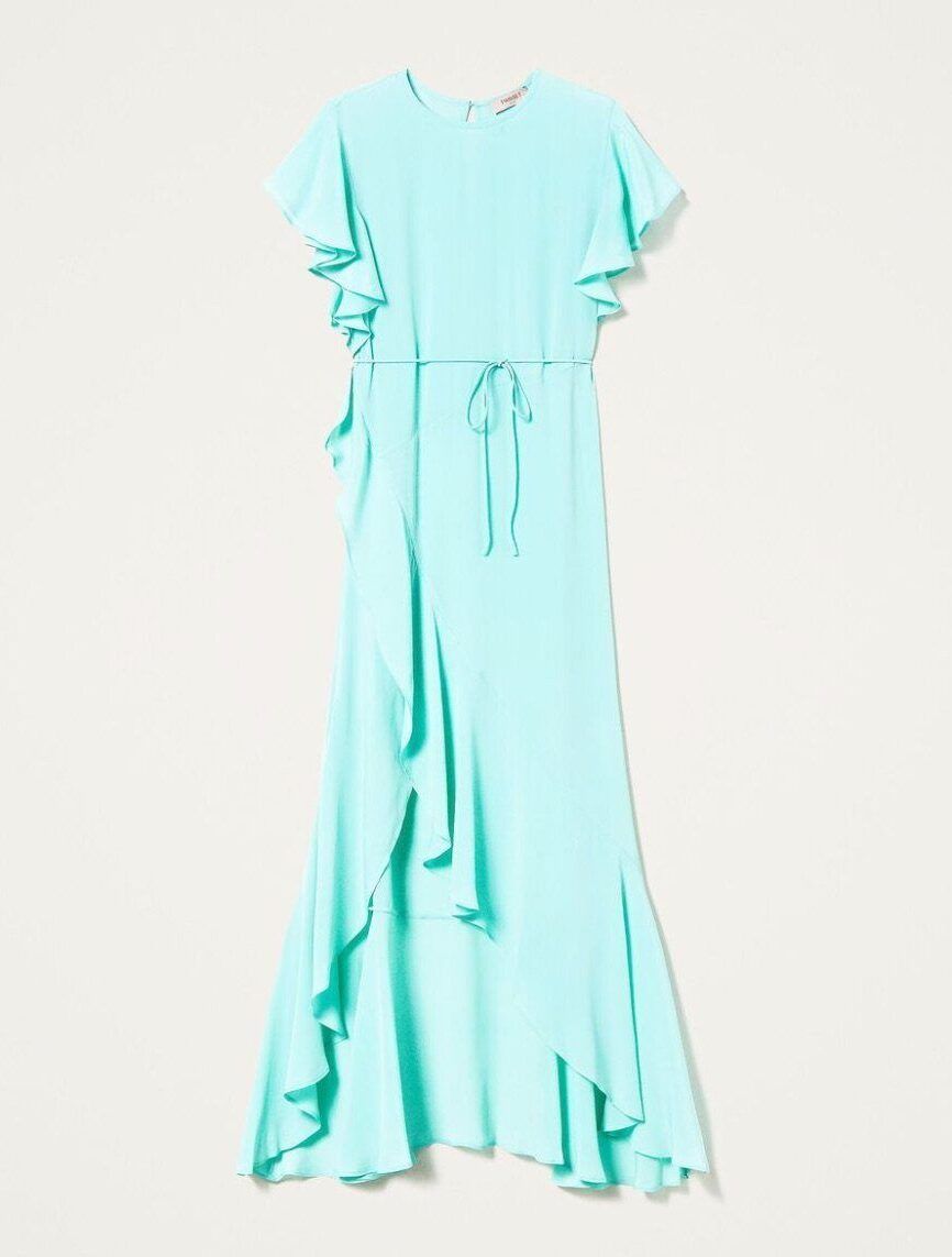 Vestido largo de mezcla de seda con volantes TWINSET