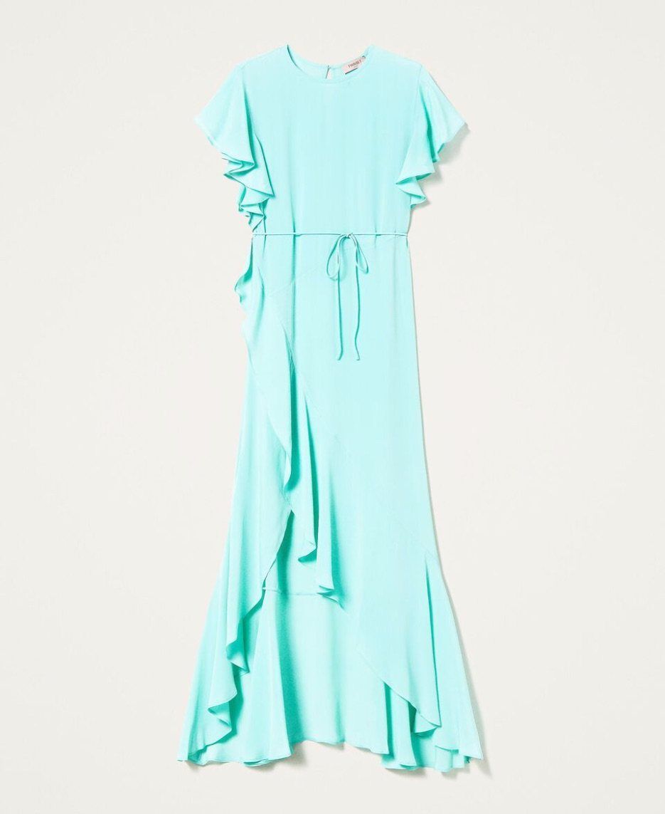 Vestido largo de mezcla de seda con volantes TWINSET