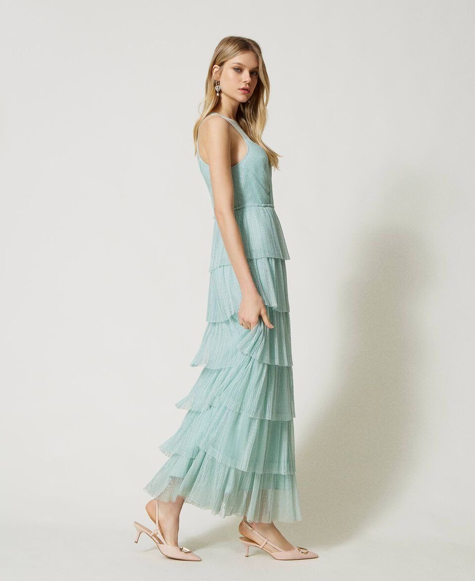 Vestido largo de tul plumetis con volantes TWINSET