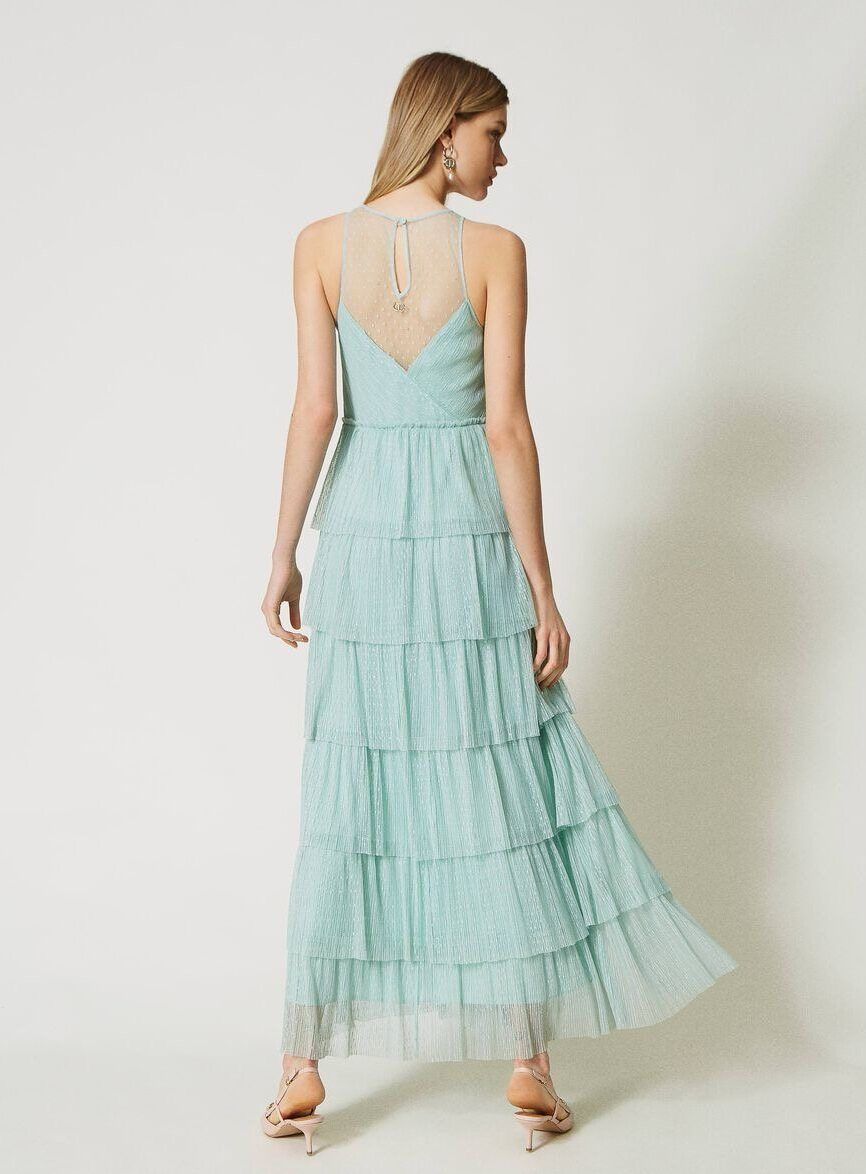Vestido largo de tul plumetis con volantes TWINSET