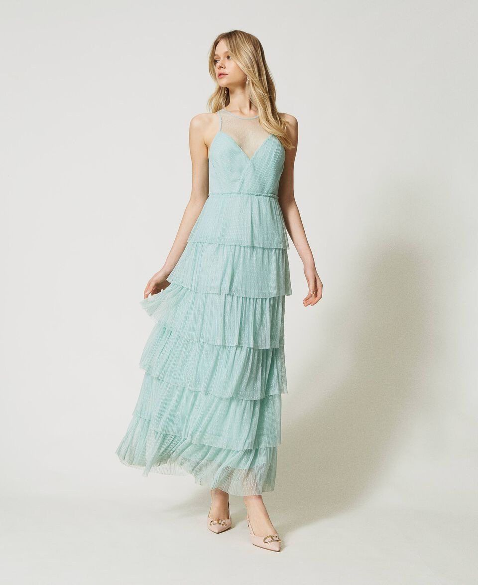 Vestido largo de tul plumetis con volantes TWINSET