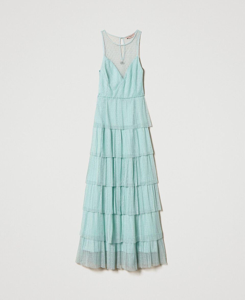 Vestido largo de tul plumetis con volantes TWINSET