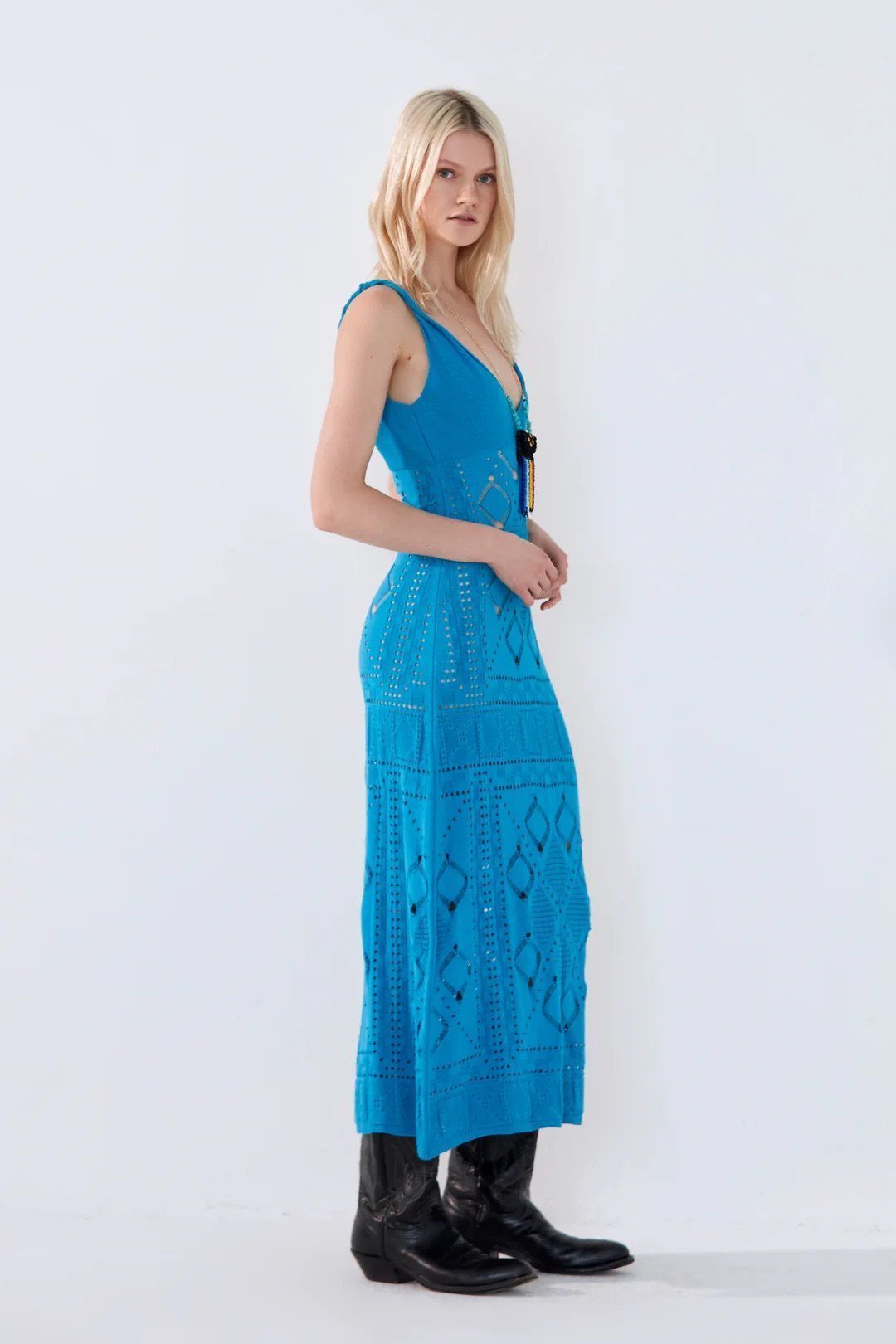Vestido largo en punto pointelle AKEP