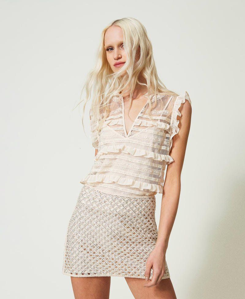 Top de tul plumetis y encaje TWINSET
