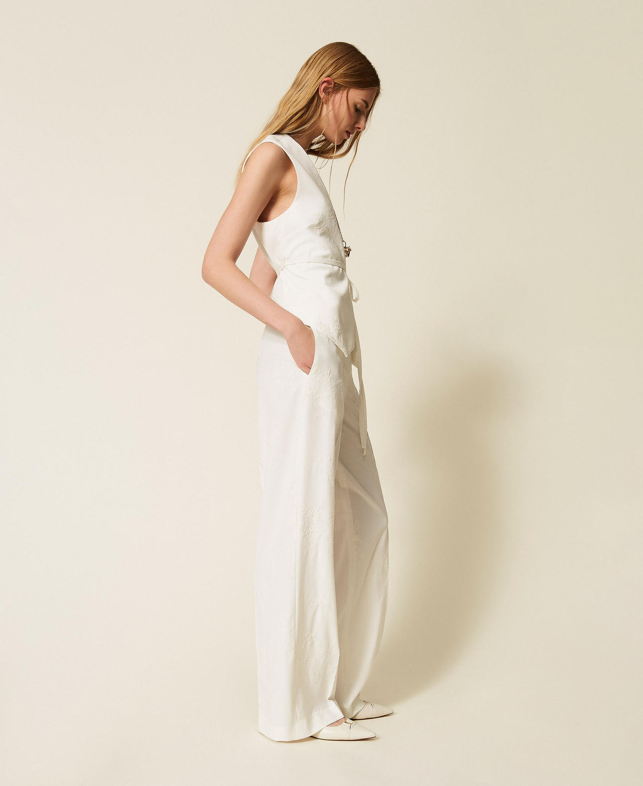Pantalón palazzo bordado TWINSET - Imagen 4