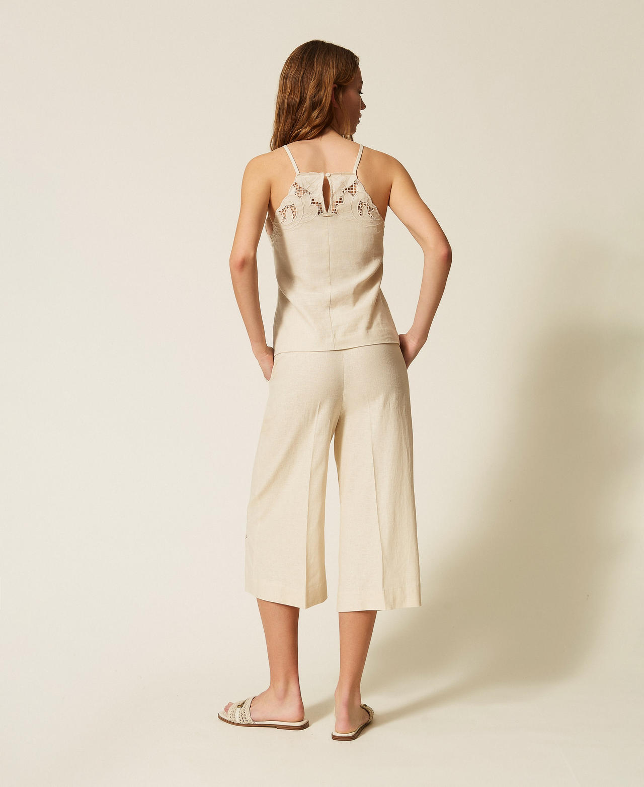 Pantalón de lino con bordados TWINSET - Imagen 6