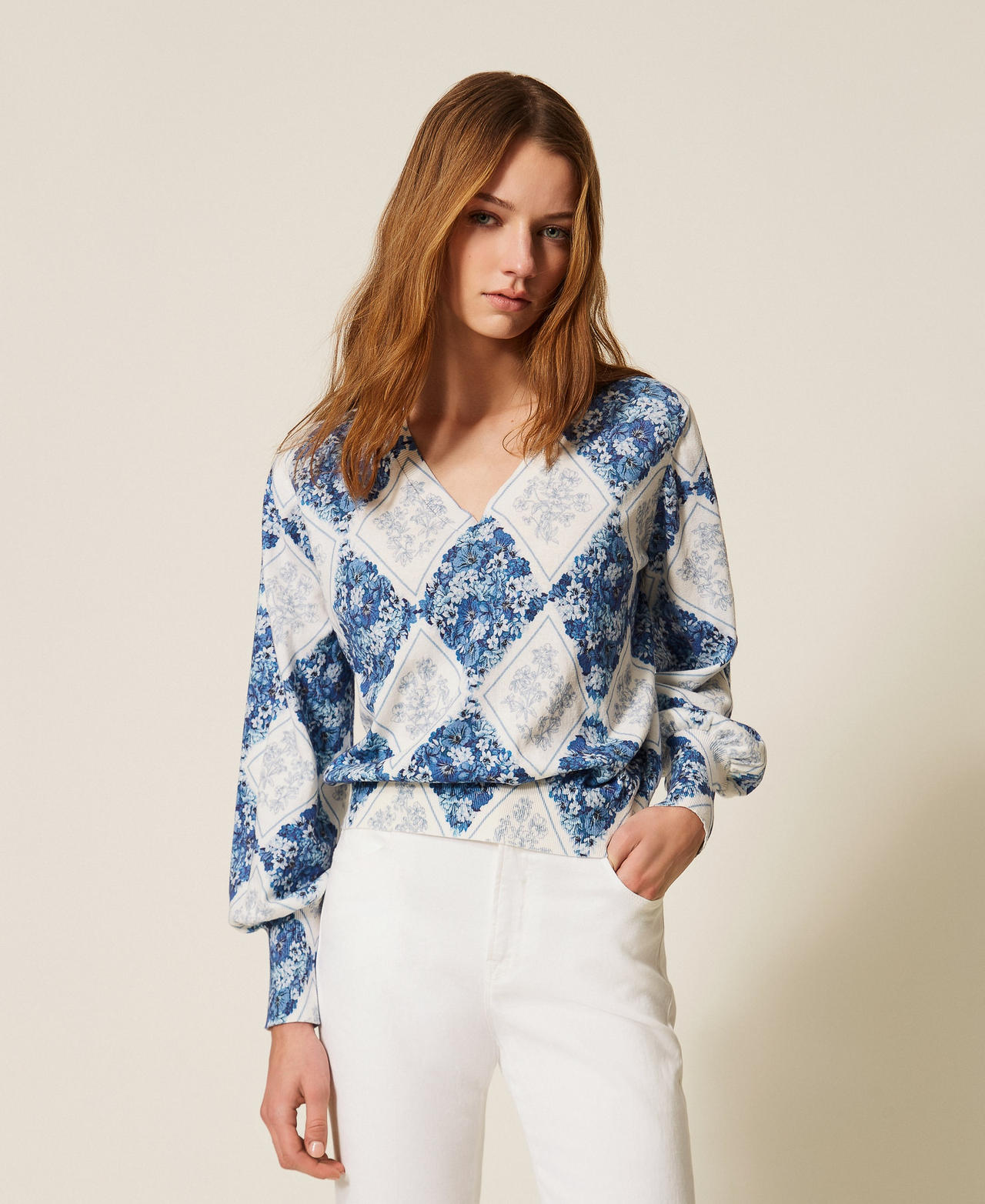 Jersey con estampado floral rombos TWINSET - Imagen 2