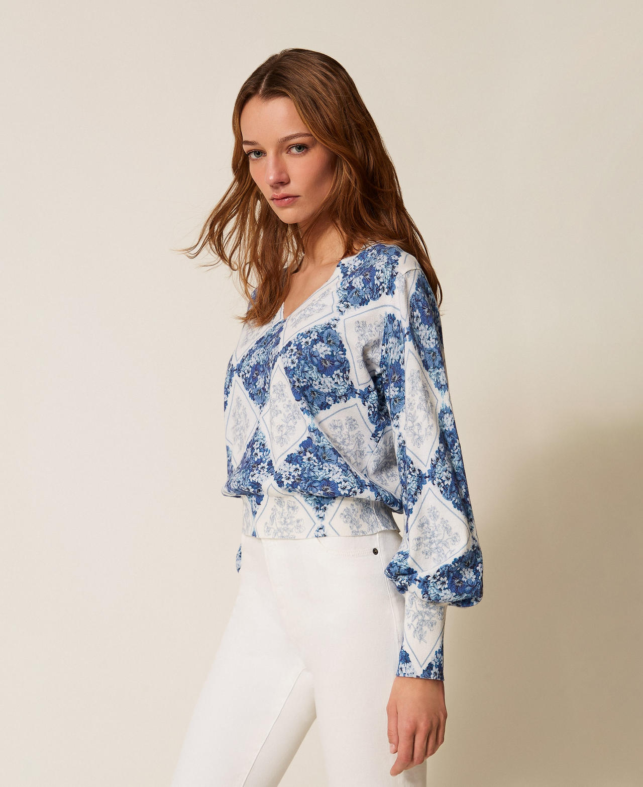 Jersey con estampado floral rombos TWINSET - Imagen 6