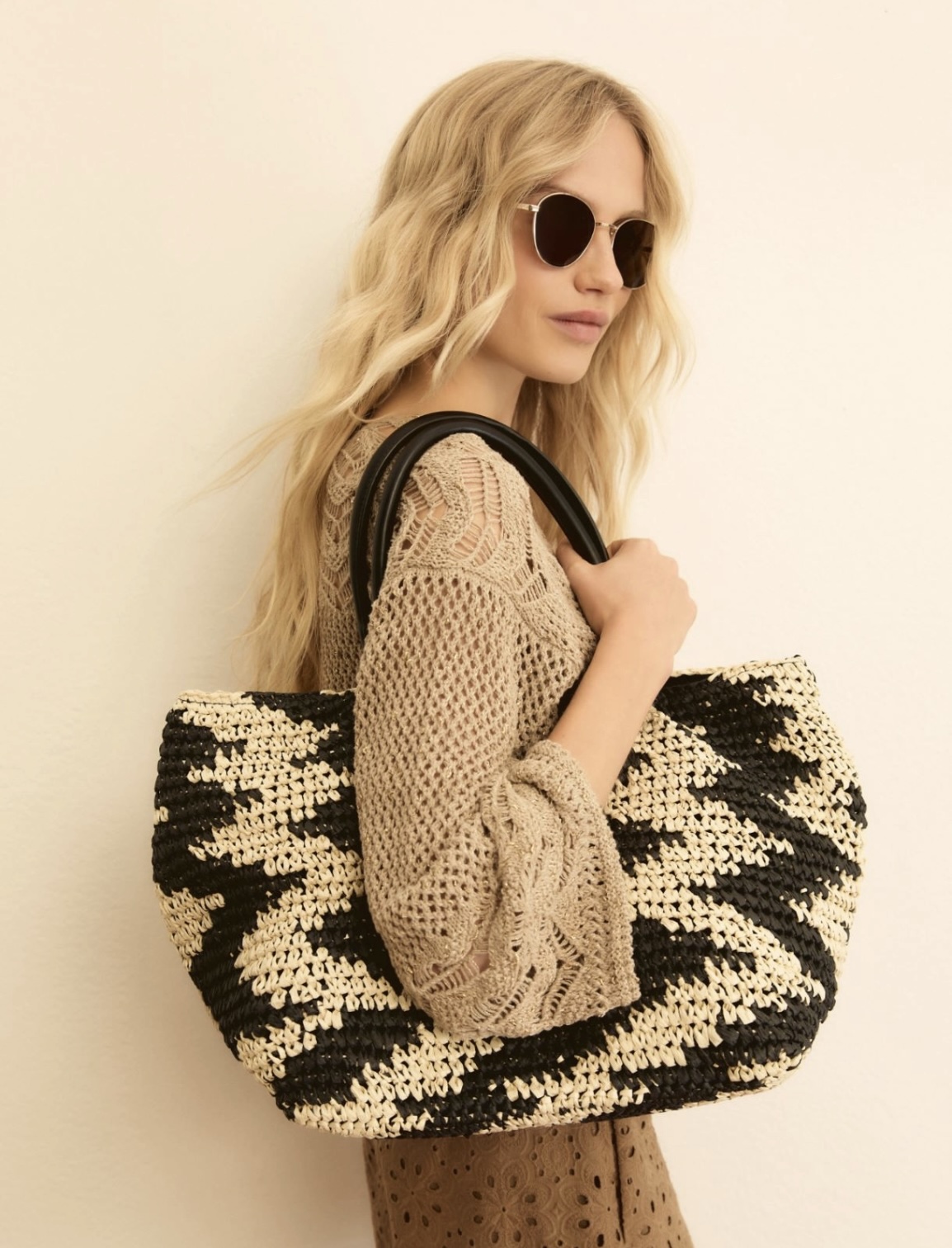 Shopper bicolor de rafia y cuero EMME DE MARELLA