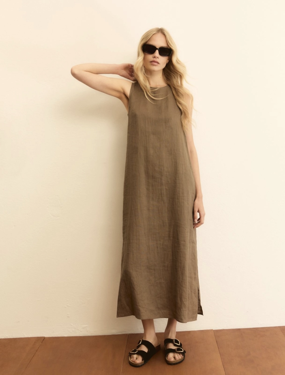 Vestido recto de lona de lino EMME MARELLA