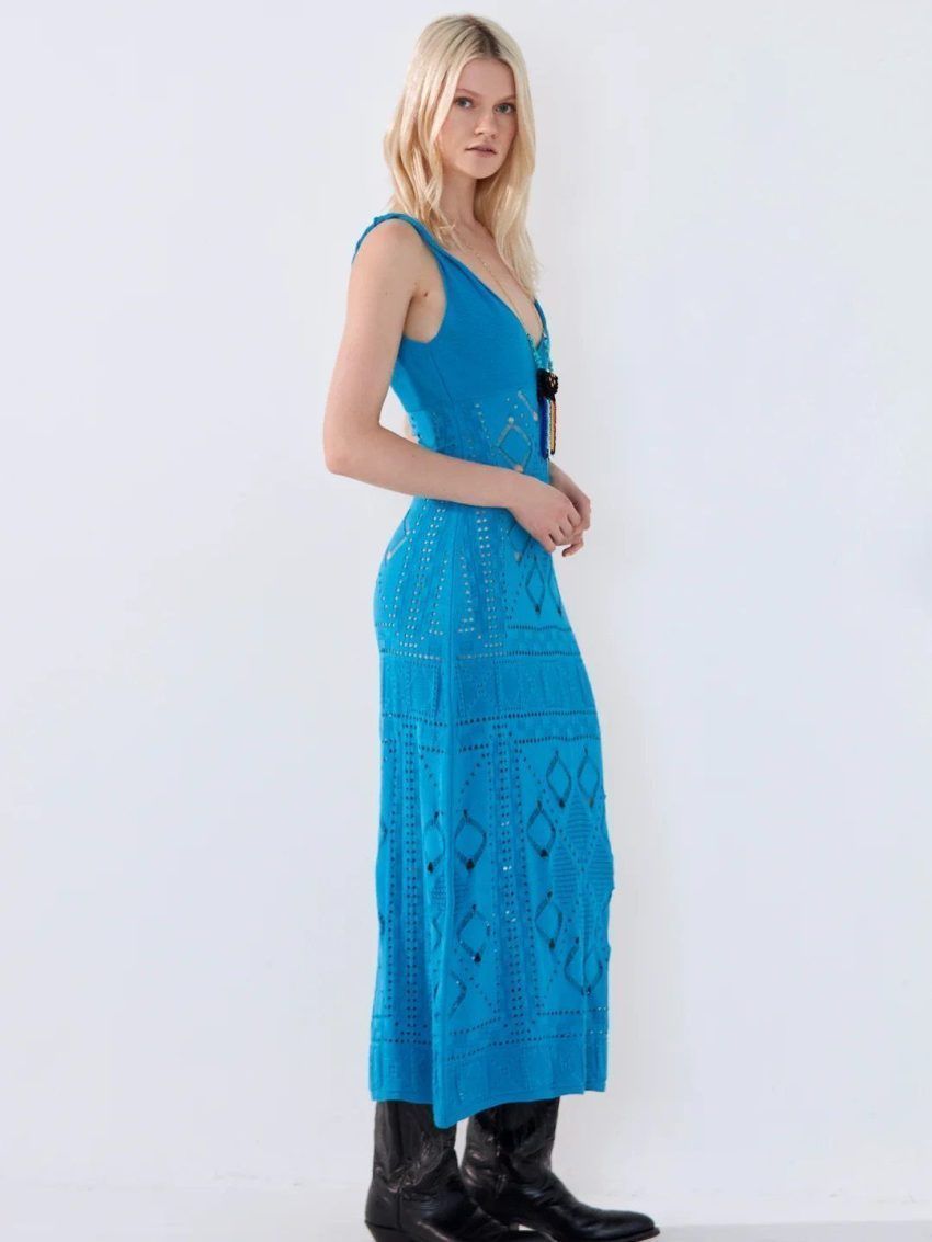 Vestido largo en punto pointelle AKEP
