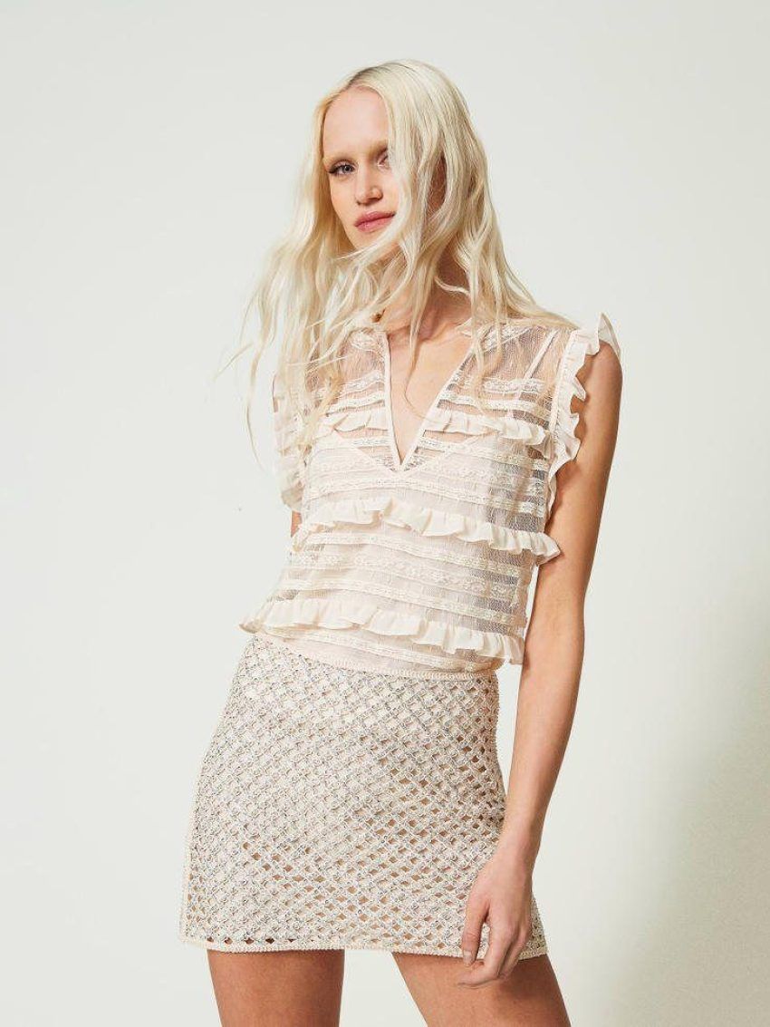 Top de tul plumetis y encaje TWINSET