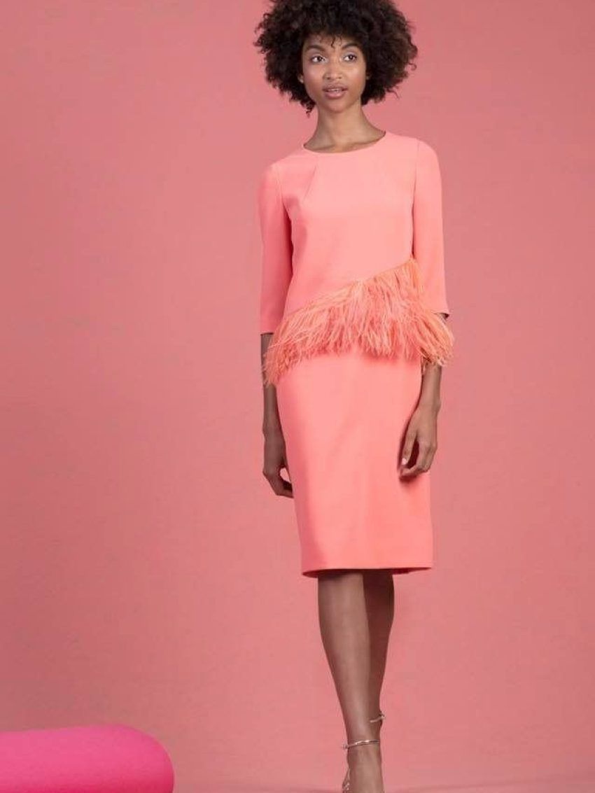 Vestido plumas manga francesa MOSKADA